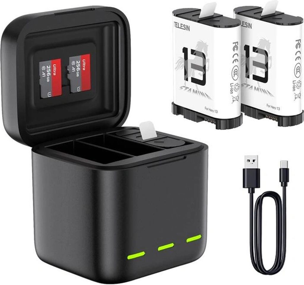 Caricabatterie a tre canali per Gopro Hero 13 Black Telesin Immagine del prodotto 