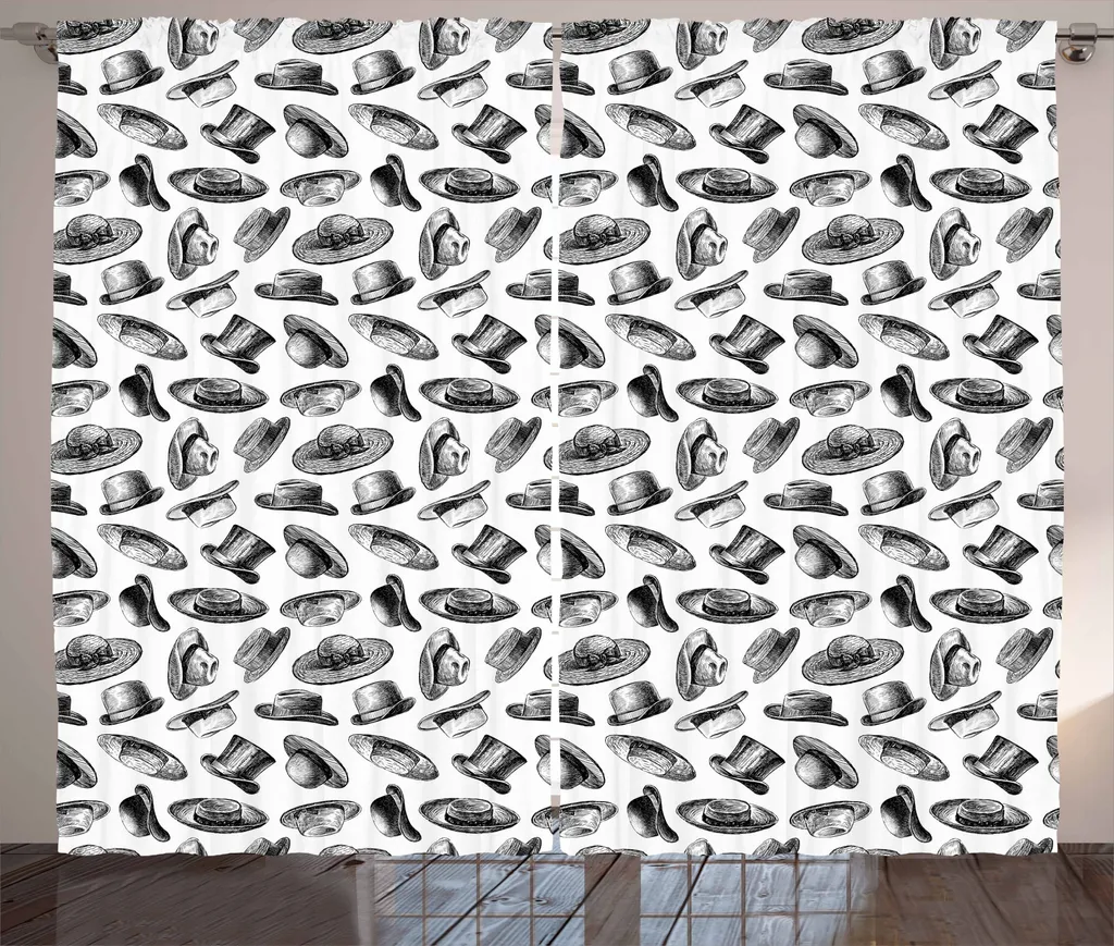 ABAKUHAUS Tenda rustica da uomo, cappelli alla moda anni '20, tende universali per soggiorno con passanti e ganci, 280 x 175 cm, bianco e nero