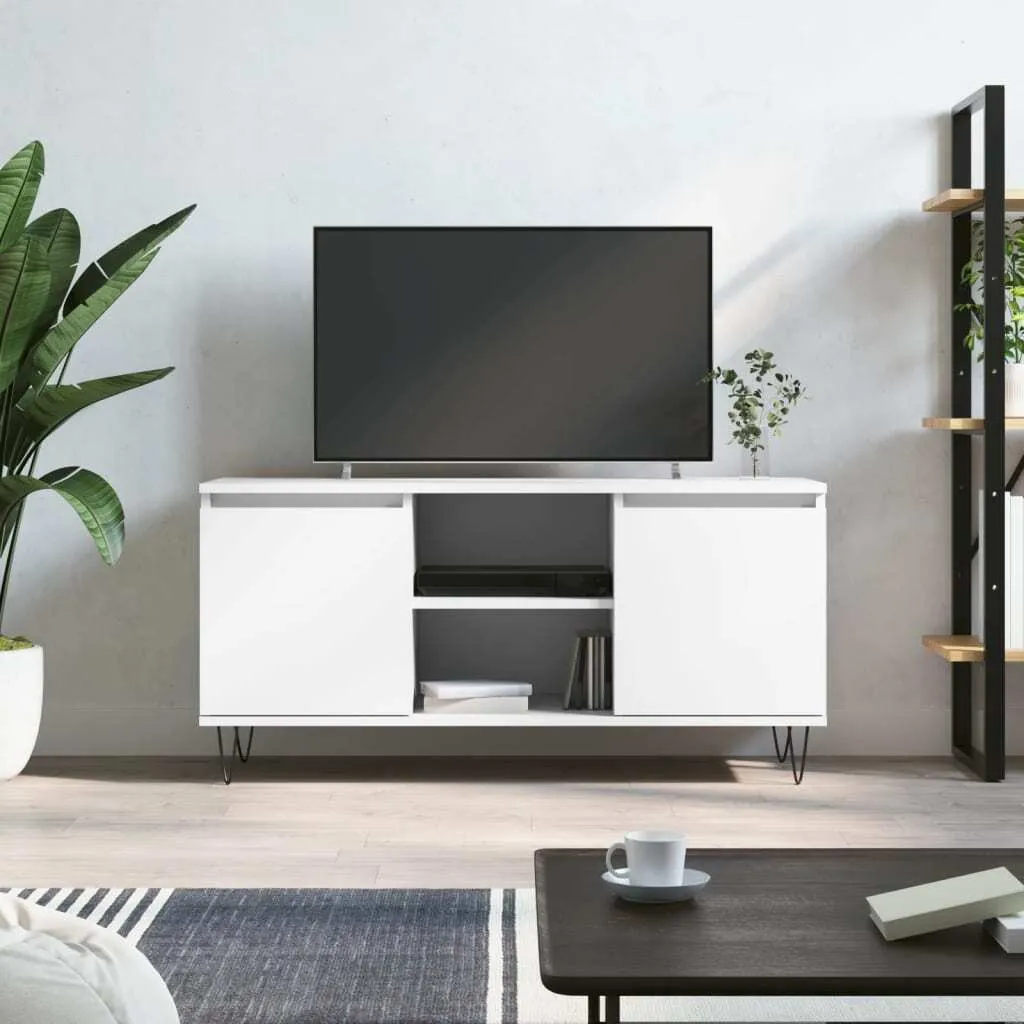 Supporto TV Bianco 104x35x50 cm | Mobile Hi-Fi in Legno Moderno