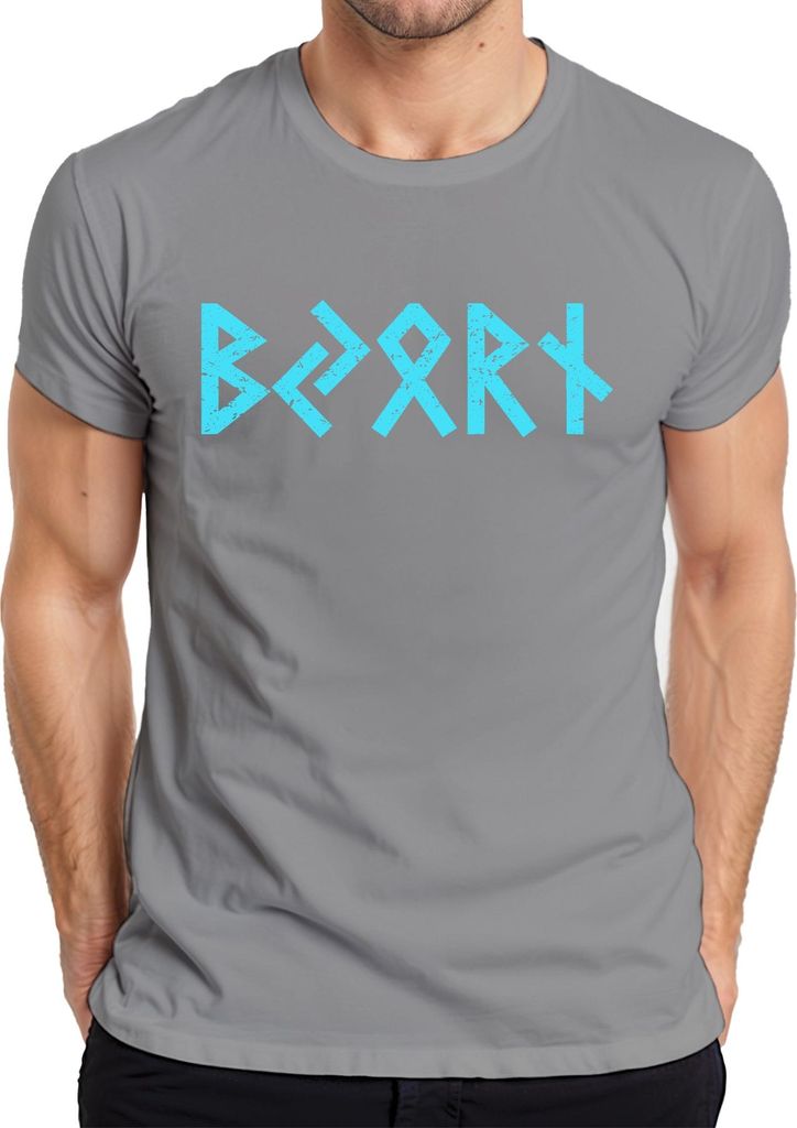 Wikinger Runenschrift Walhalla Futhark Personalisiert mit Namen Herren T-Shirt, Grau, M