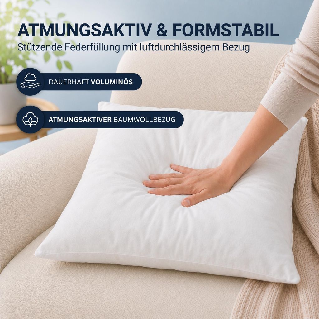Federkissen 80x80 cm 4er-Pack, Innenkissen mit Entenfedern