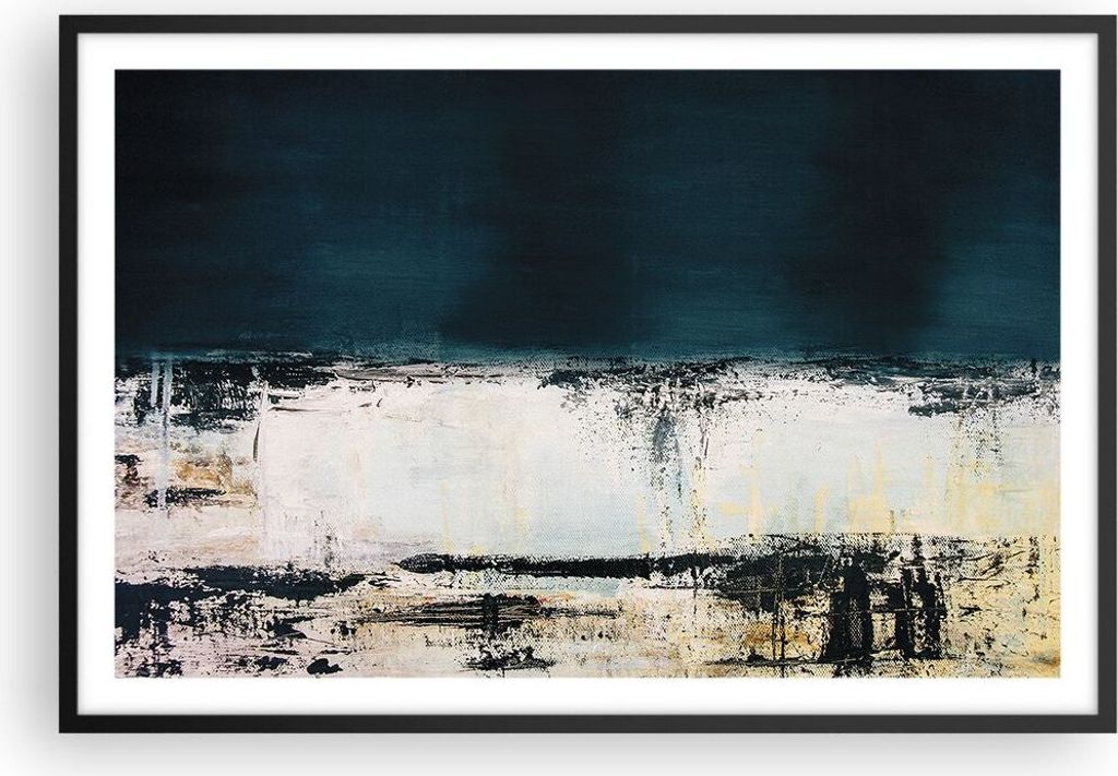Gerahmtes Poster - Schwarzer Rahmen - Abstraktion gerieben schwarz - 91,5x61 cm - Wand Bild - Wanddeko - Wandbilder - Kunstposter - Wandposter - Bi...