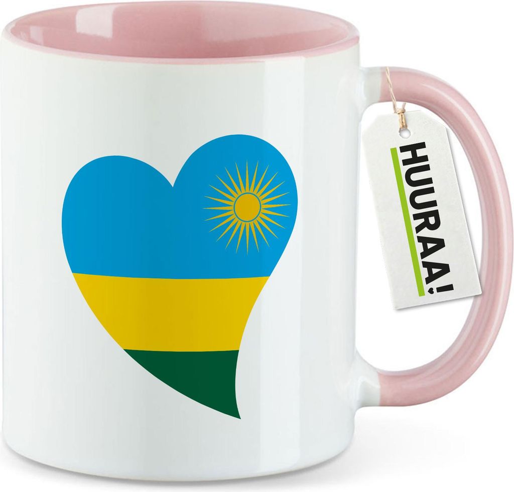 Huuraa Kaffeetasse Ruanda Flagge Herz 330ml Rosa Keramik Kaffeebecher Geschenkidee