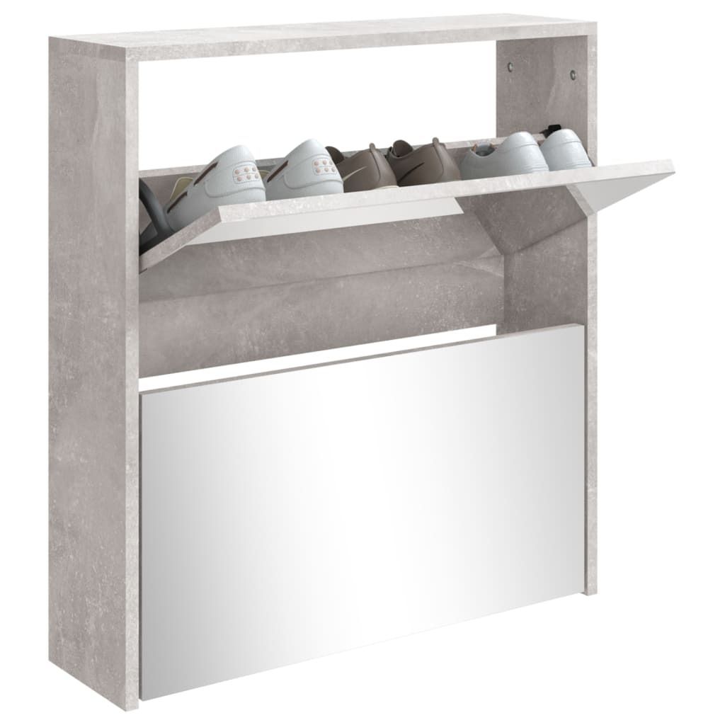"im Sonderangebot"Schuhschrank/Flurschuhregal Skandinavisch - Schuhkommode - mit Spiegel 2 Fächer Betongrau 63x17x67 cm DEMöbel 1303034