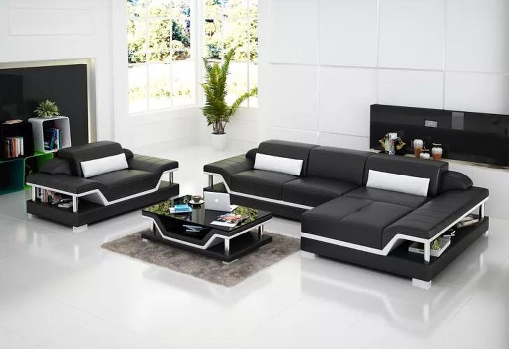 Ecksofa LForm Sessel Couchtisch Ledersofa Couch Sofa Wohnlandschaft 2tlg. Set