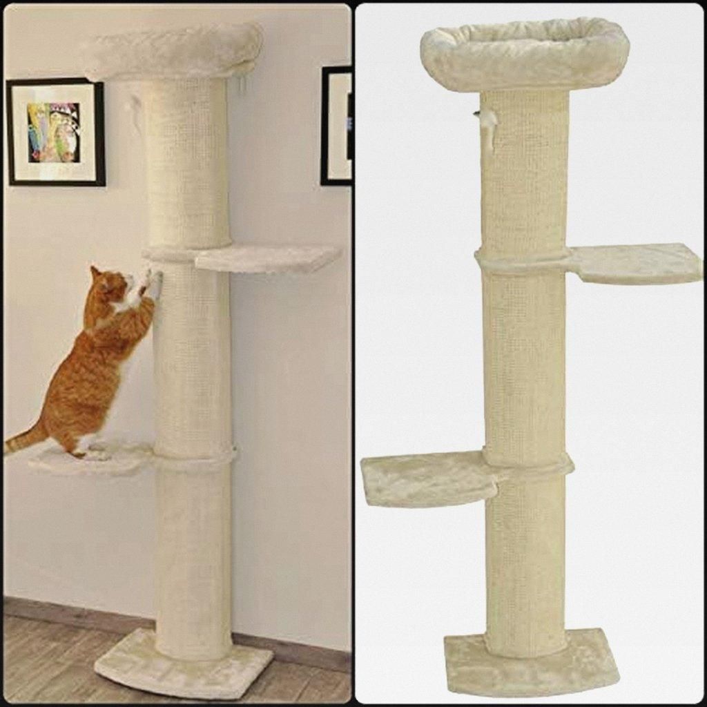 Wandkratzbaum Kratzbaum Stella 186 cm - Katzenbett und Sisalsäulen - Wandmontage - beige