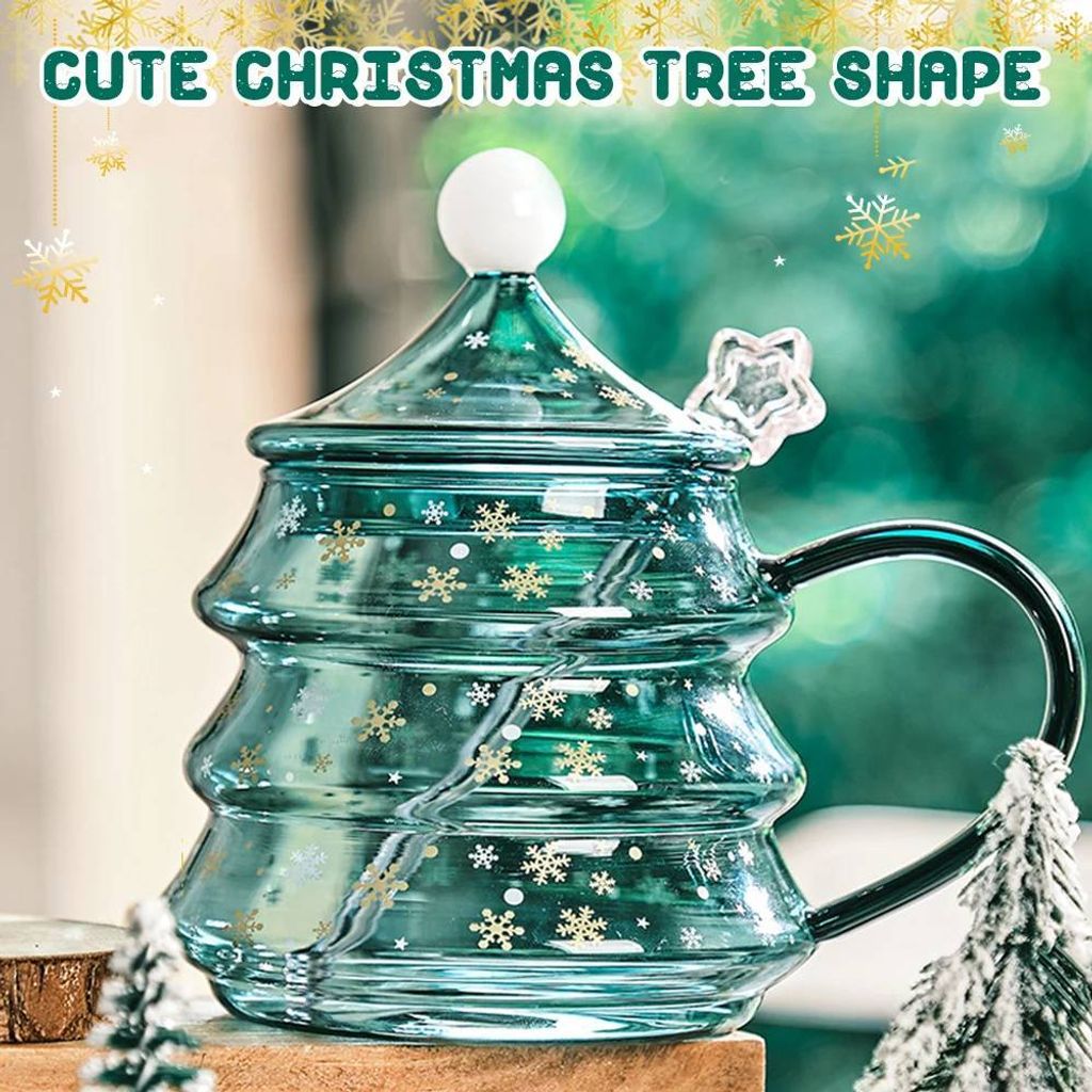 Kreative Weihnachtsbaum Glas Tasse mit Deckel Kaffeetasse Doppelschicht transparente Kaffee Milch becher Weihnachts geschenke Tassen mit Box, D, 1 ...