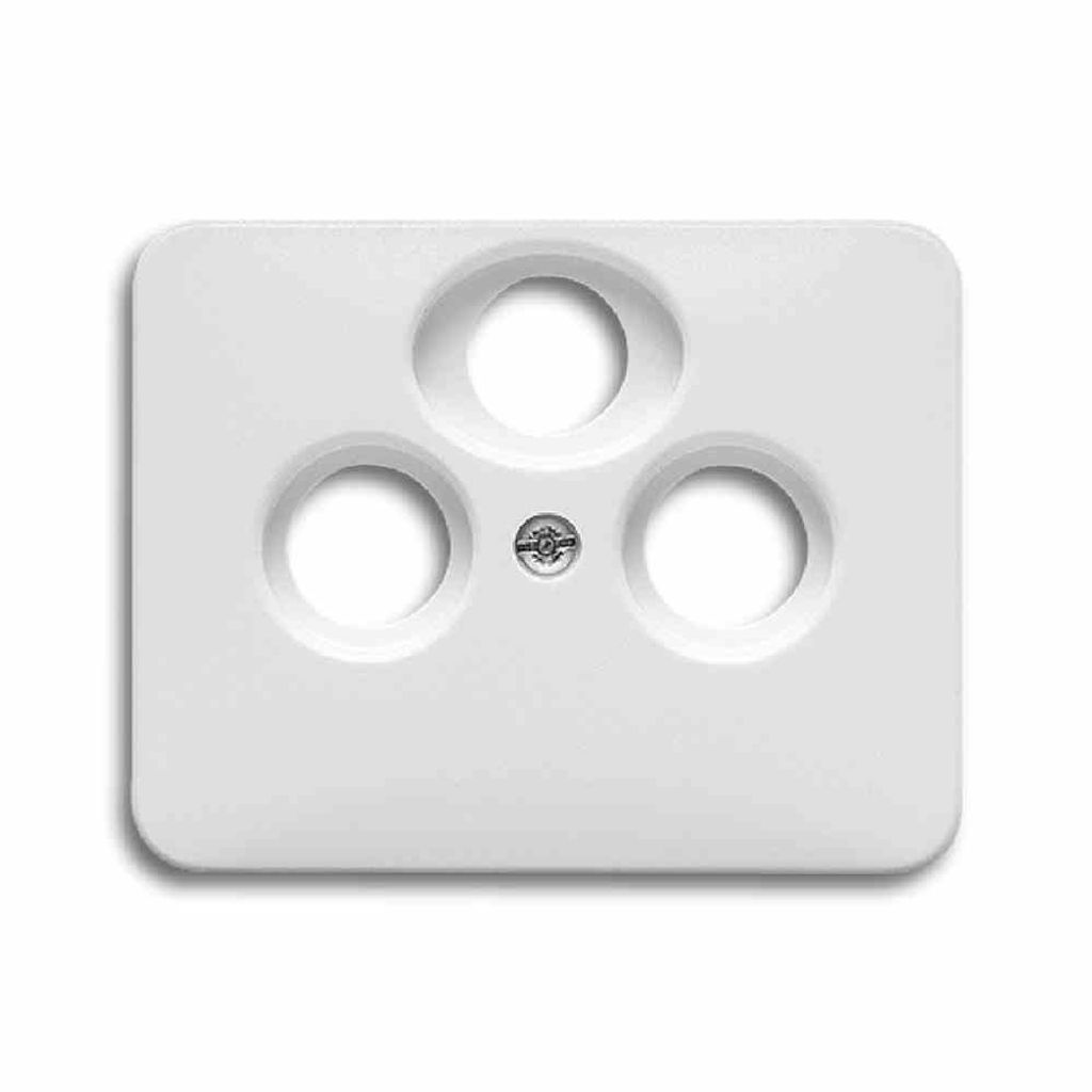 A white electrical outlet cover with three circular openings.
