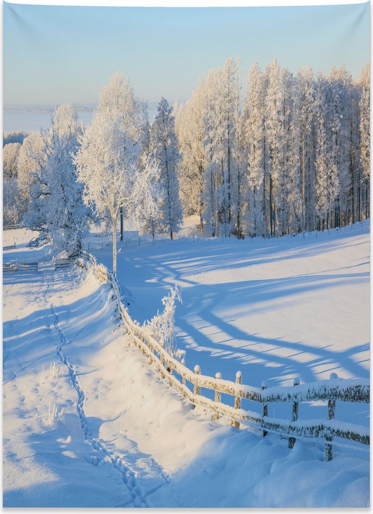 Abakuhaus Bauernhaus Wandteppich, Winter Snowy Pines aus Weiches Mikrofaser Stoff Kein Verblassen Klare Farben Waschbar, 110 x 150 cm, Weiß Blau
