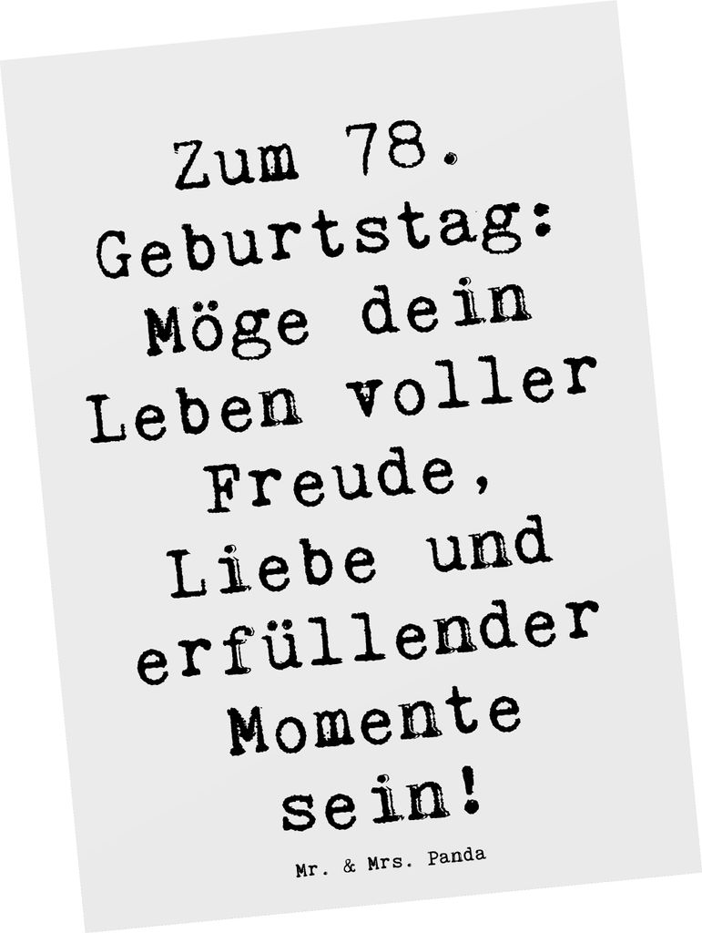 Mr. & Mrs. Panda Grußkarte Spruch 78. Geburtstag Freude Liebe - Weiß - Geschenk, Happy Birthday, Postkarten, bildkarte, liebevolle Details, Alter...