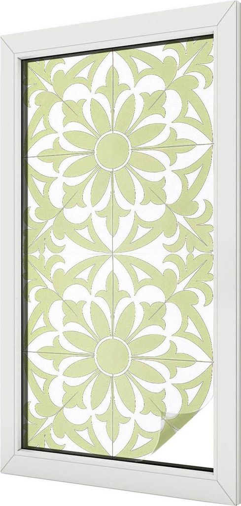 Buntglas Fensterfolie – 100x50 cm – Stained-Glass Design – blickdichte dekorative Sichtschutzfolie – selbstklebend, UV-Schutz – Grüner S...