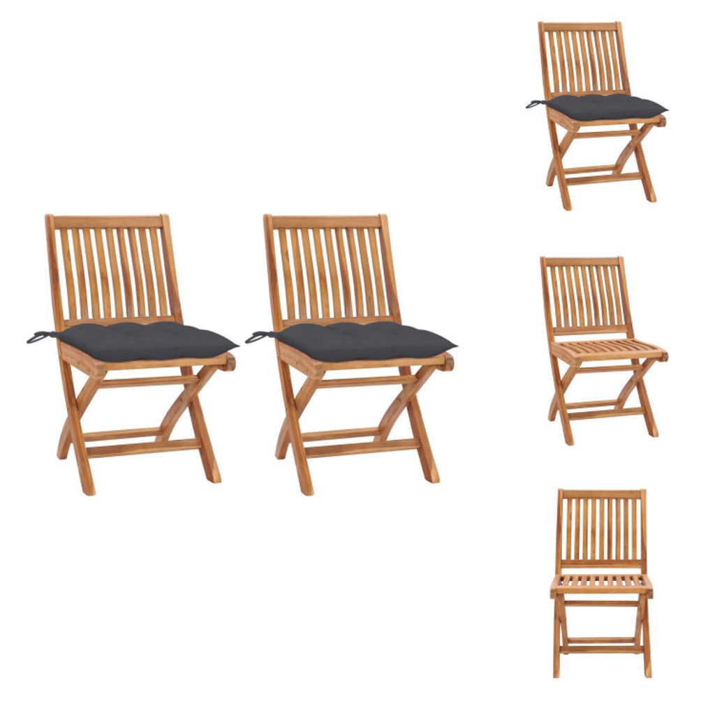 vidaXL Gartenstühle 2 Stk. mit Anthrazit Kissen Massivholz Teak - Gartenstühle