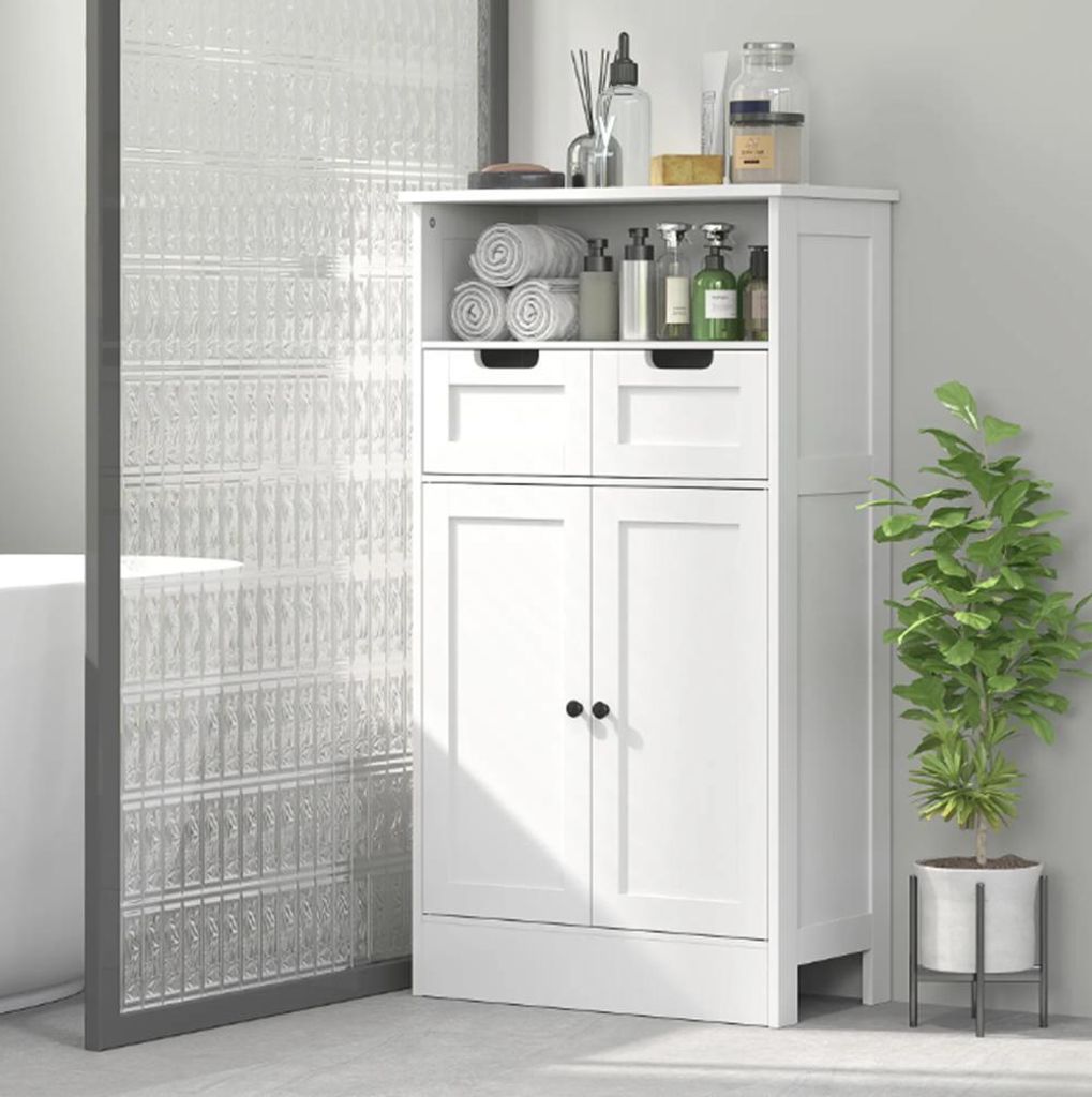 Badezimmerschrank mit 2 Schubladen, Badezimmermöbel, Badschrank 60 x 30 x 109 cm