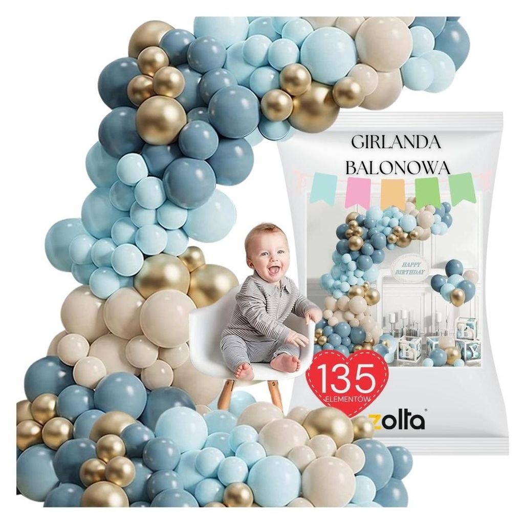 Set di ghirlande di palloncini blu e oro per compleanni e Immagine del prodotto 