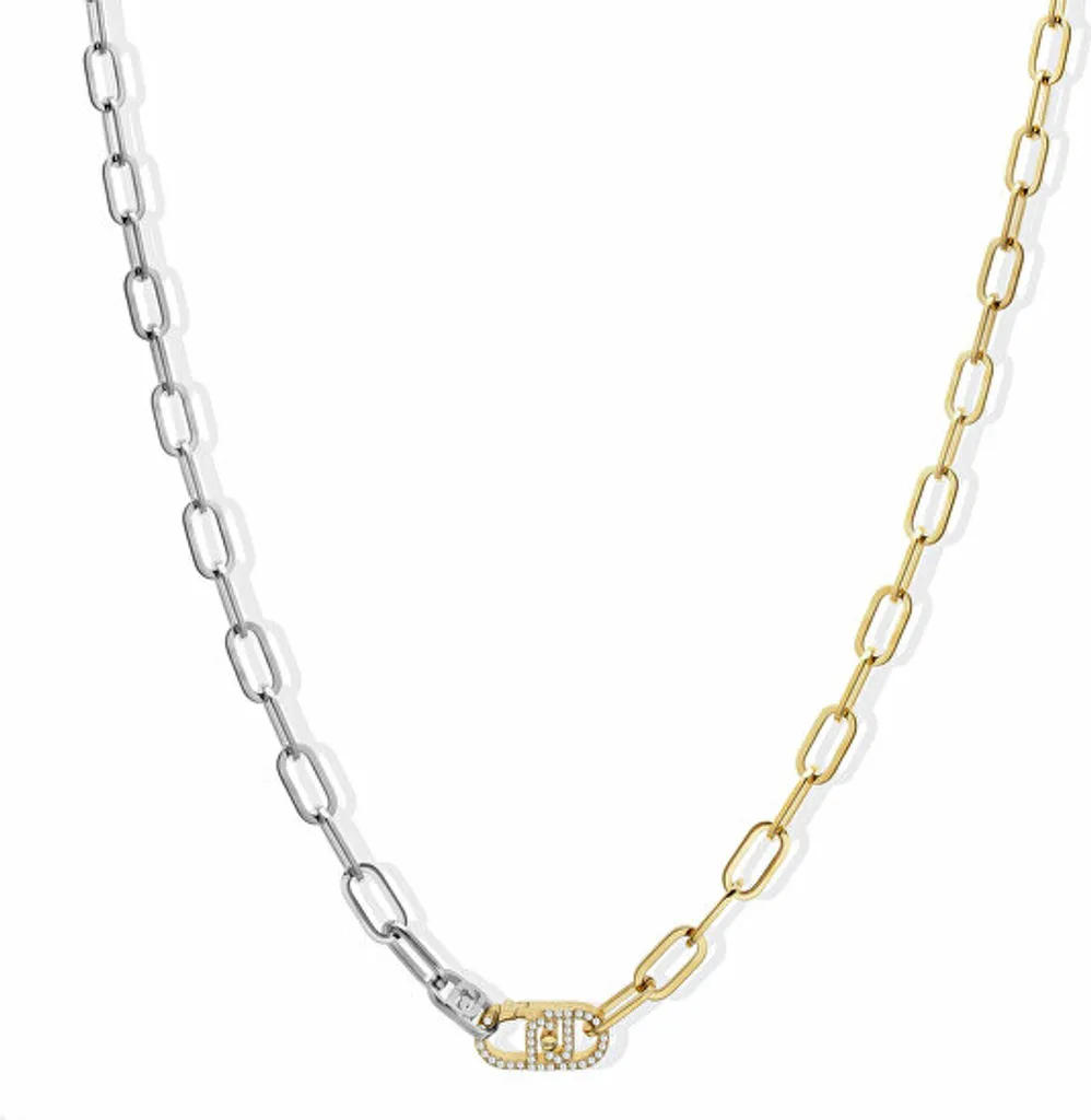 Collier pendentif bicolore or et argent serti de cristaux brillants