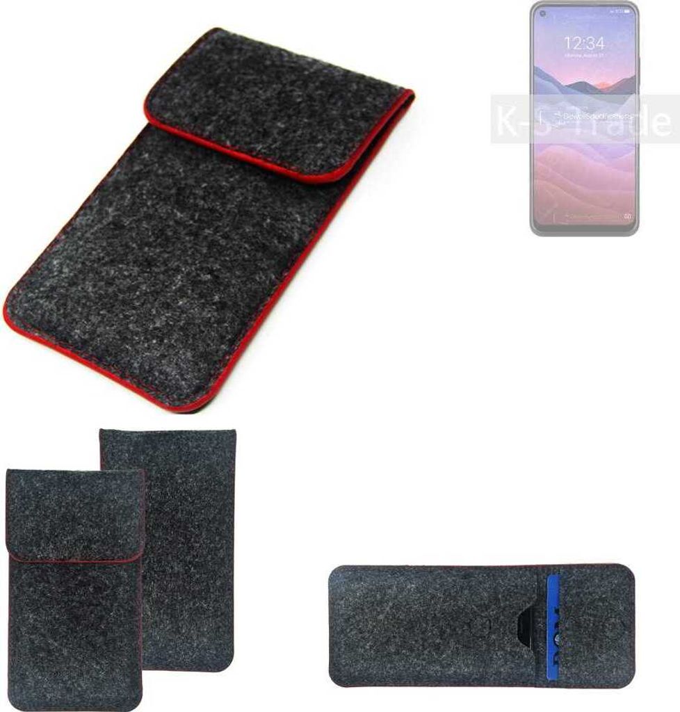 K-S-Trade Handy Schutz Hülle kompatibel mit ZTE a1 Schutzhülle Handyhülle Filztasche Pouch Tasche Case Sleeve Filzhülle dunkelgrau roter Rand