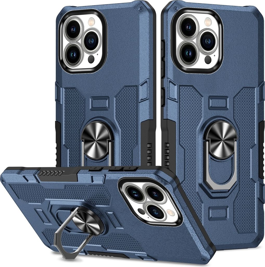 iPhone 13 Pro Hülle, Dual Layer Robuste Rüstung Ringhalter Ständer Schutzhülle für iPhone 13 Pro Blau