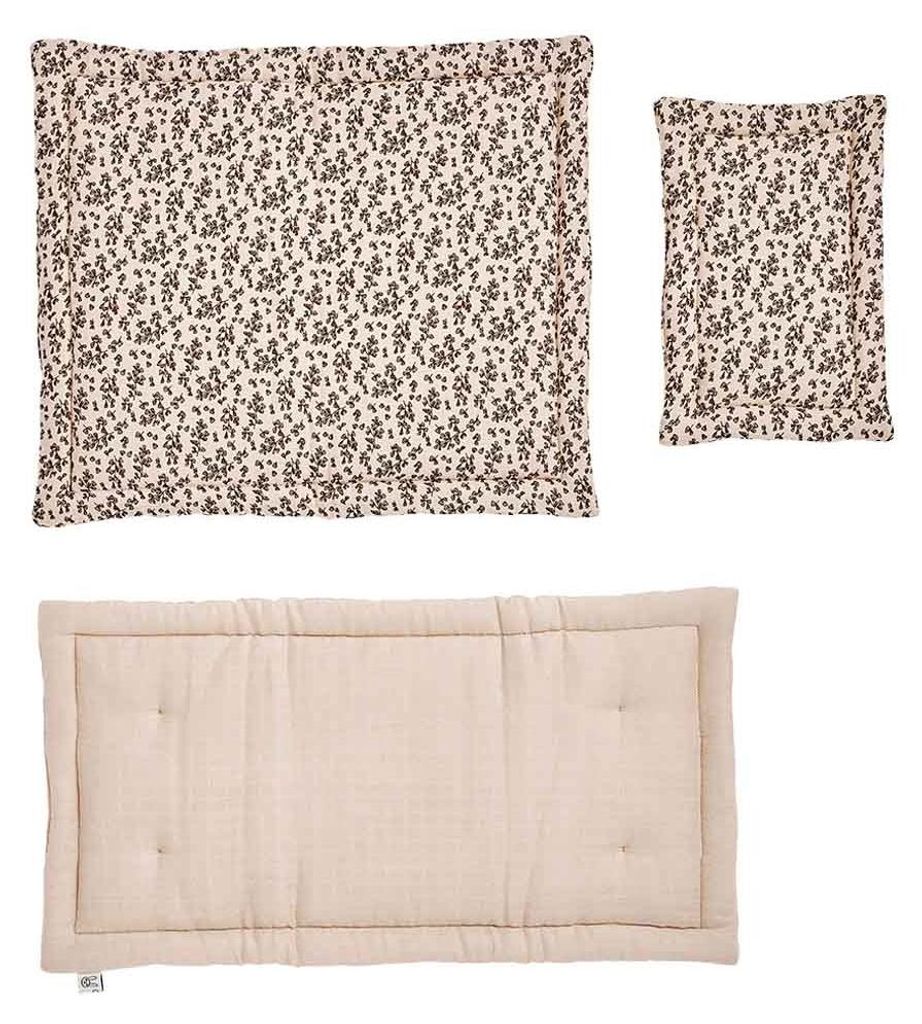 OYOY Mini Leaf Doll Bedding With Mattress M107447 Puppenbettwäsche mit Matratze Beige Baumwolle Puppenbett Zubehör 50x34 cm