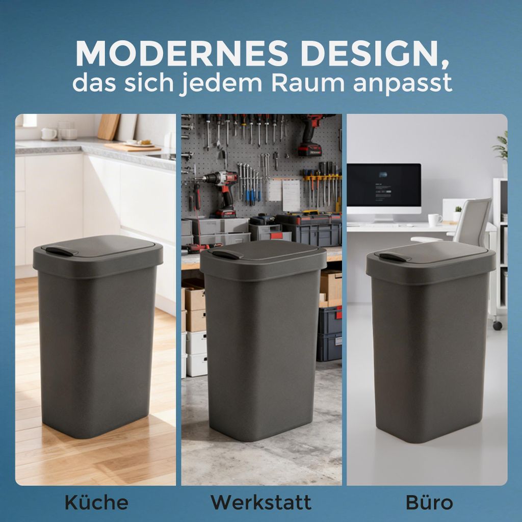 Mülleimer 50l mit Deckel, Schwingdeckel Abfalleimer Küche