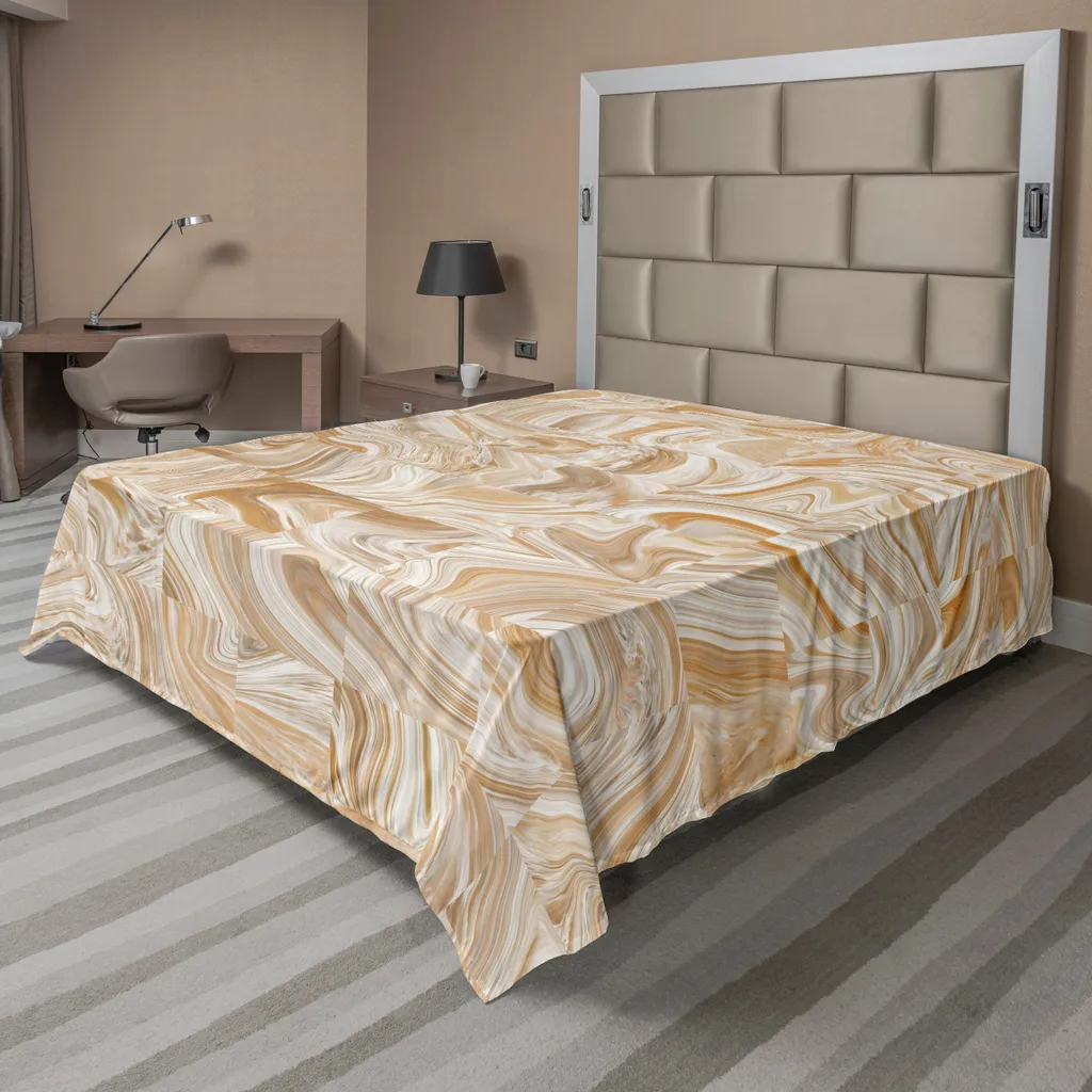 ABAKUHAUS Lenzuolo in marmo, motivo tradizionale a vendemmia con pietra di marmo di dimensioni irregolari, immagine artistica moderna, lenzuolo superiore morbido e confortevole per un letto decorativo 1 pezzo 244 cm x 205 cm, color crema