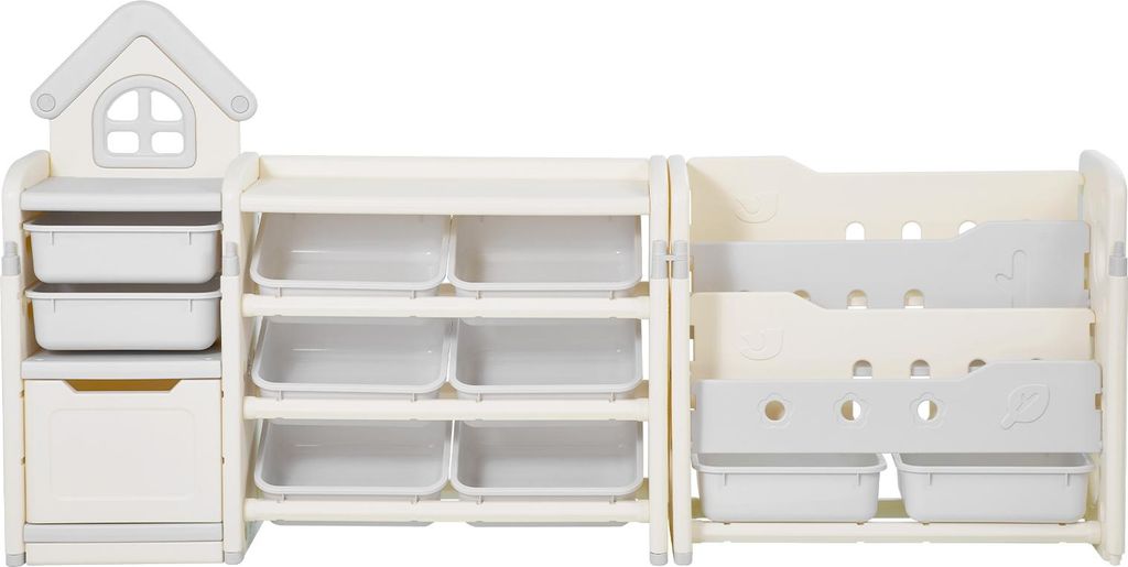 SucceBuy 4-stöckiges Regal mit 10 Kunststoffboxen für Spielzeug und Bücher