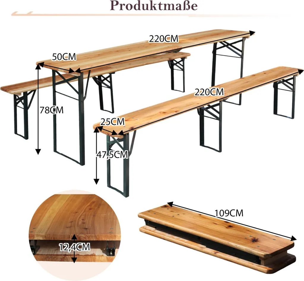 Table de réception robuste 220 cm et bancs pliables pour manque d'espace - 2