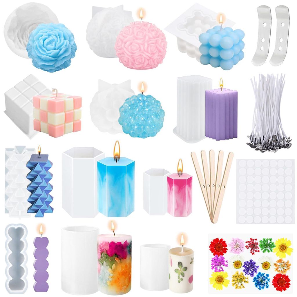 Silikon-Blasenkerzenform-Set, 3D-DIY-Kerzenwachsformen, antihaftbeschichtete Silikon-Blasenkerzenform, Kerzenform-Set zum Gießen von Kerzen als He...