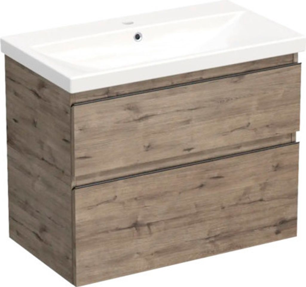Jungborn Waschplatz TRENTA BxHxT 80x65x45 cm wellington eiche mit Keramik-Waschtisch Griffleiste schwarz