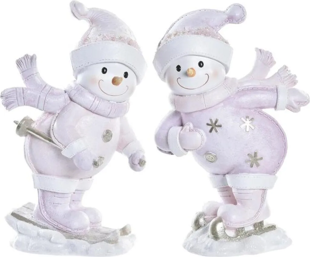 Bonhomme de Neige en Résine Durable de 24,5 cm - Duo Décoratif Noël Chic