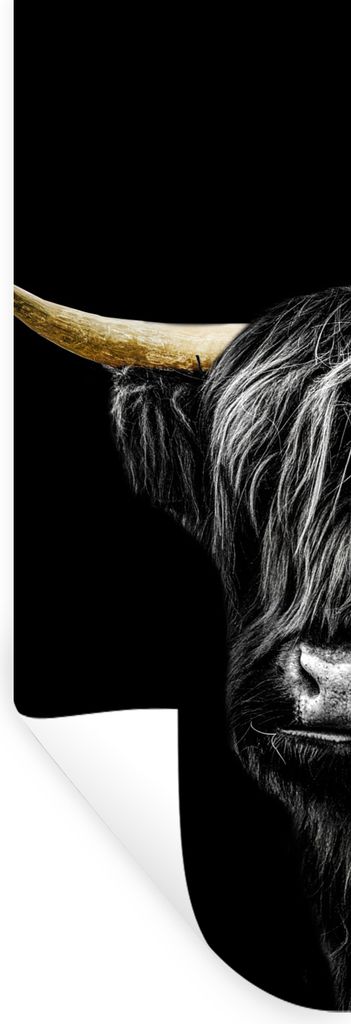 MuchoWow Wandtattoo Wandsticker Wandaufkleber Schottischer Highlander - Kuh - Schwarz & Gold 40x120 cm Selbstklebend und Repositionierbar - Stick...