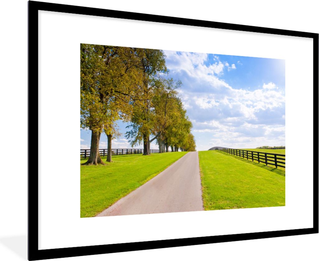 MuchoWow® Gerahmtes Poster Wolken - Bäume - Straße 90x60 cm Produktbild 