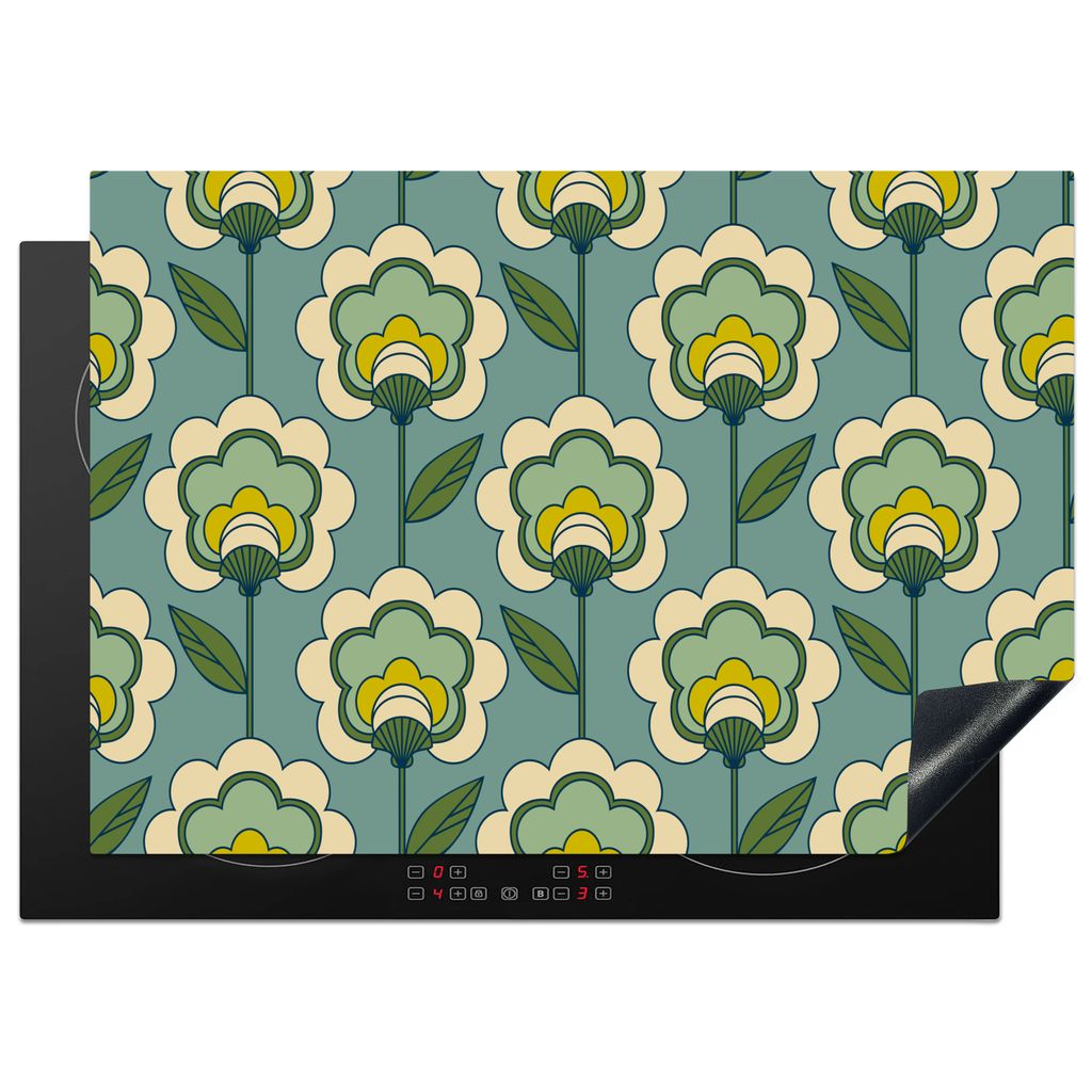 KitchenYeah Herdabdeckplatte Retro - Design - 1970er Jahre - Blume , 75x52cm, Küche Deko, Glaskeramikkochfeld Herdabdeckung, Abdeckplatte fùr K...