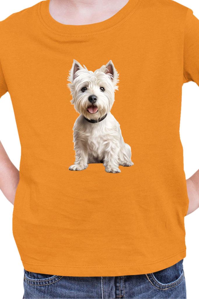 Kinder T-Shirt Dogs Breeds West Highland White Terrier Dog Breed 006, 5-6 Jahr - 116 / Orange