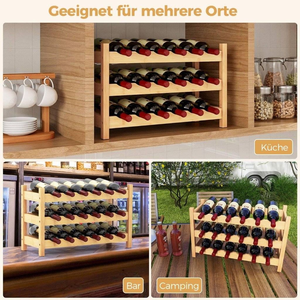 3 Ebenen Weinregal Bambus Weinständer für 18 Flaschen 62 x Produktbild 