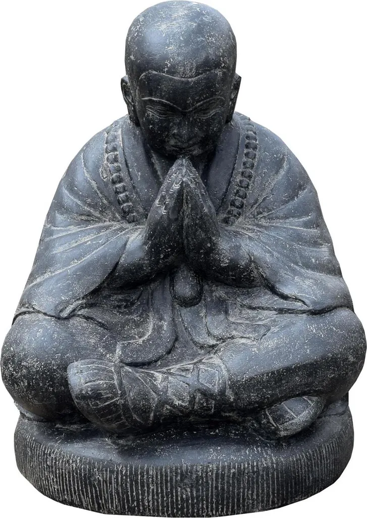 Stonox Statue Shaolin 80cm Pierre Moulée - Geste Anjali Gris Clair