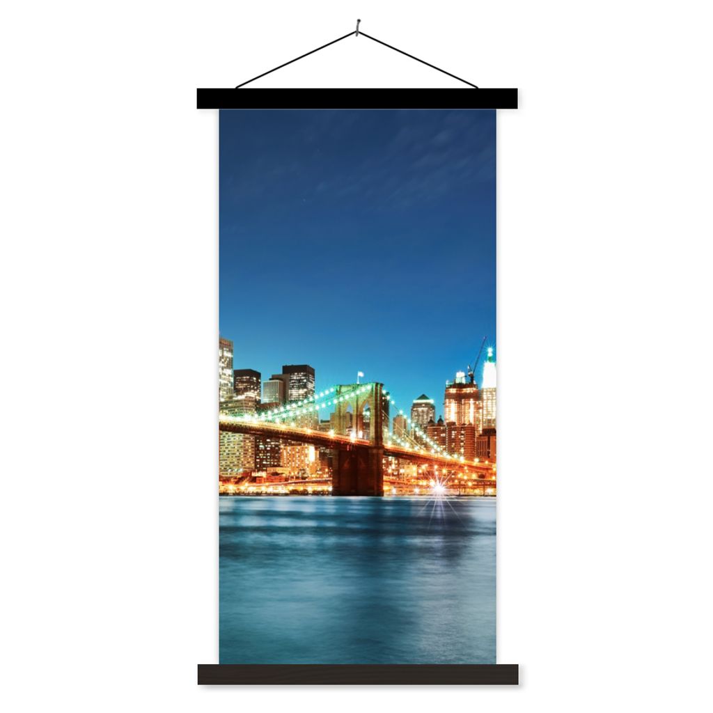 MuchoWow Textilposter New York - Brücke - Architektur - Brooklyn - Licht 60x120 cm mit schwarzem Rahmen - Magnete