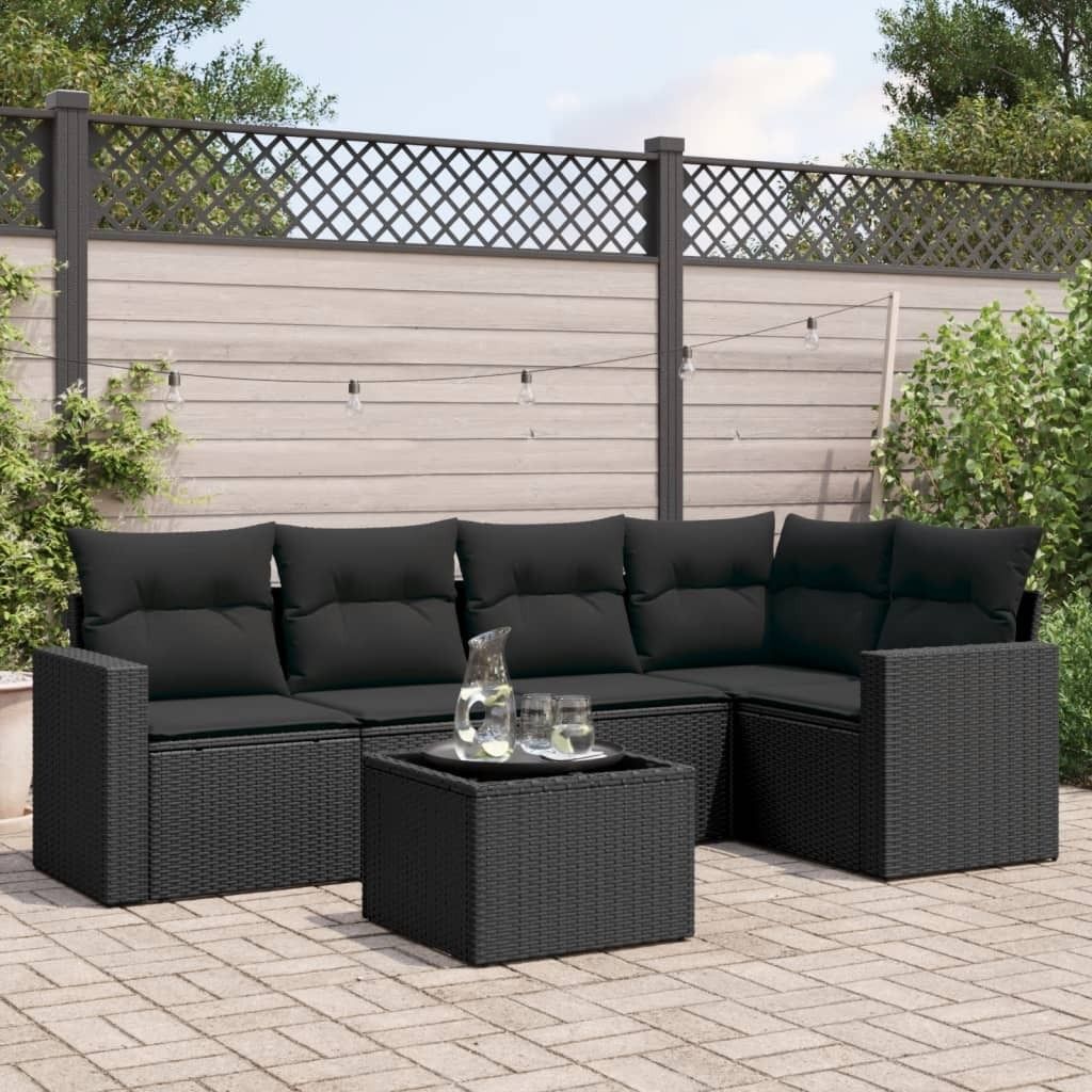 Design 6-tlg. Garten-Sofagarnitur mit Kissen Schwarz Poly Rattan, Gartensofas 2024
