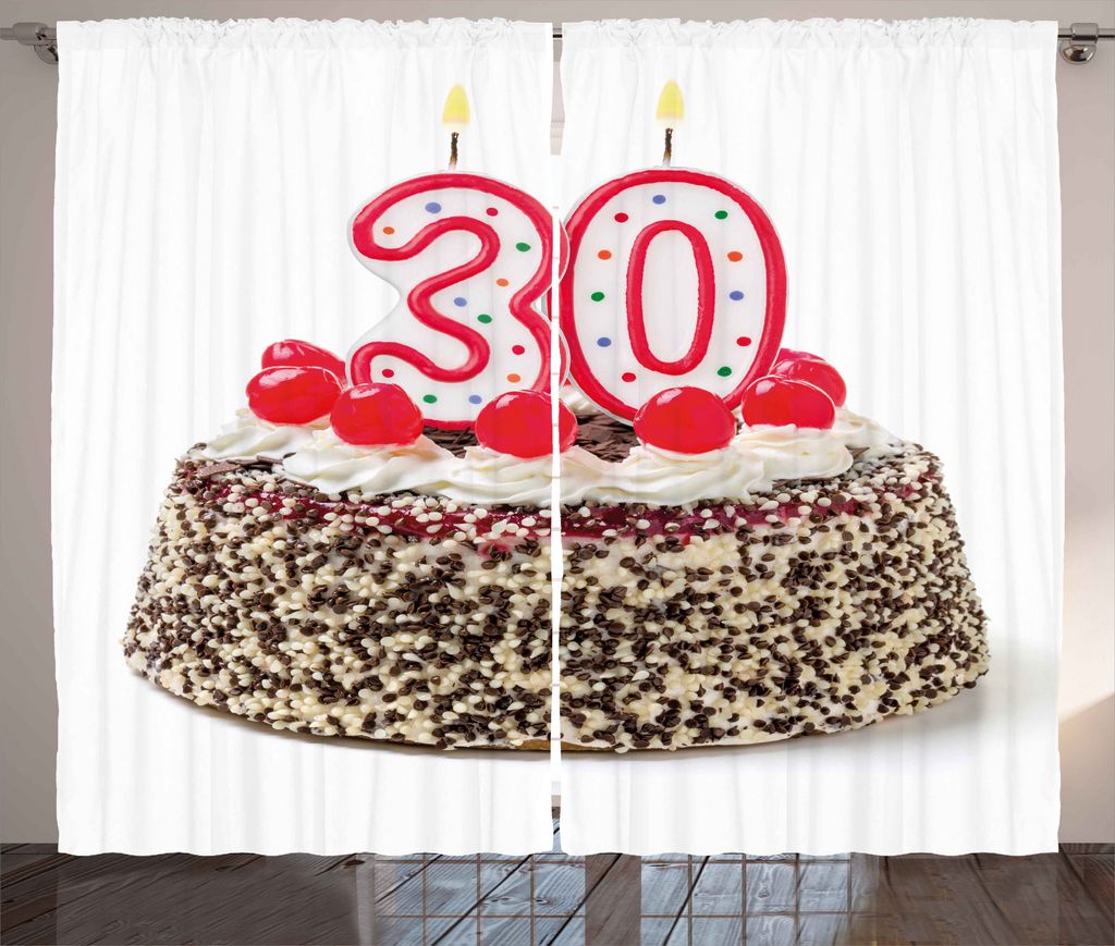 ABAKUHAUS Geburtstag Rustikaler Vorhang, Kuchen Kirschen Kerzen, Wohnzimmer Universalband Gardinen mit Schlaufen und Haken, 280 x 175 cm, Mehrfarbig