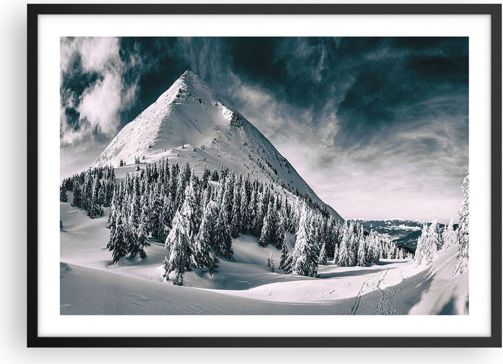 Gerahmtes Poster - Schwarzer Rahmen - Dunkel Himmel Berg - 70x50 cm - Wand Bild - Wanddeko - Wandbilder - Kunstposter - Wandposter - Bilderrahmen -...