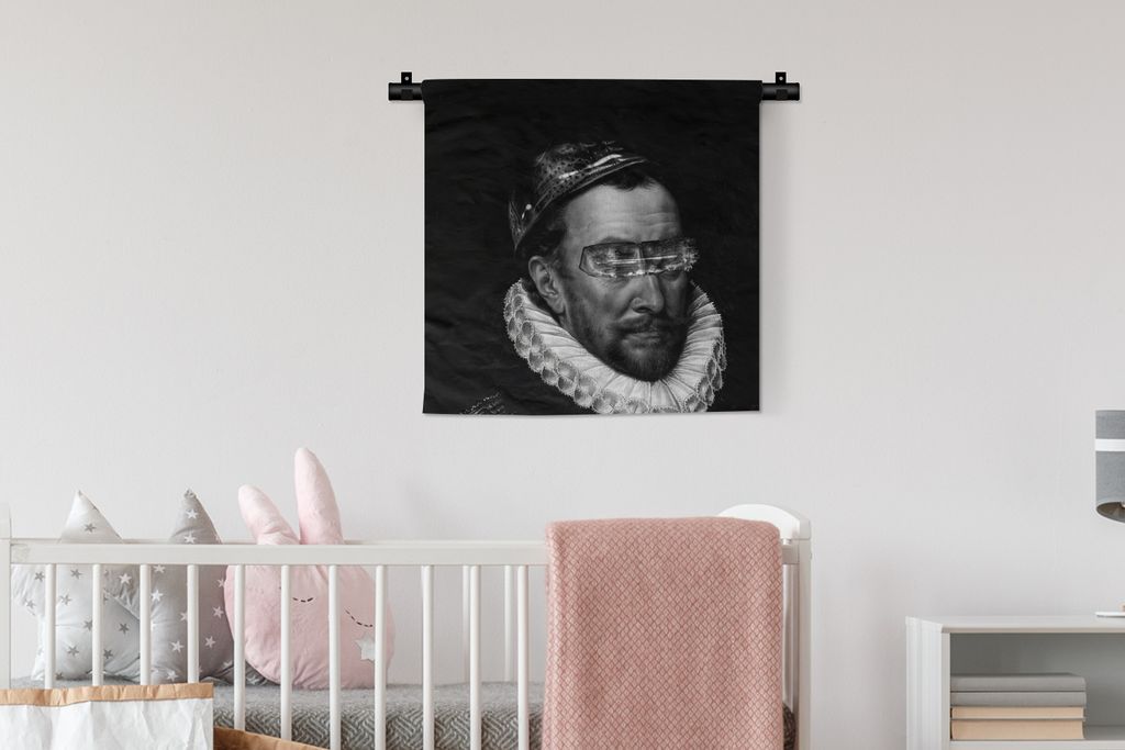 MuchoWow Wandteppich Wandbehang Porträt von Wilhelm I. - Adriaen Thomasz - Schwarz und Weiß 60x60 cm Tapisserie Dekoration Wandtuch - Dekoratio...