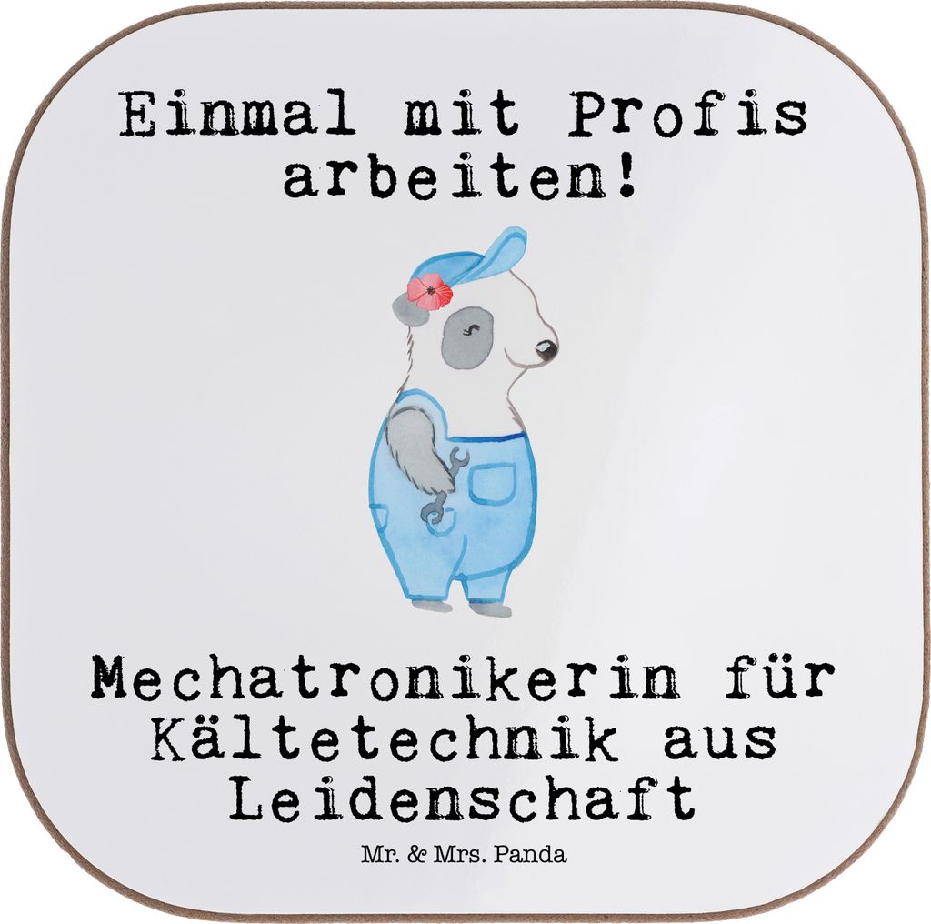 Mr. & Mrs. Panda Untersetzer Glas Mechatronikerin für Kältetechnik Leidenschaft - Weiß - Geschenk, Lustig, Gläser, Witzig, Tassenuntersetzer, S...
