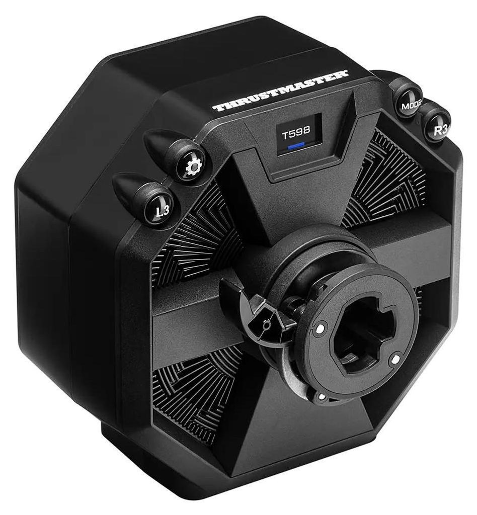 A black Thrustmaster T598P DirectDrive Base steering wheel base is shown from a 3/4 angle.