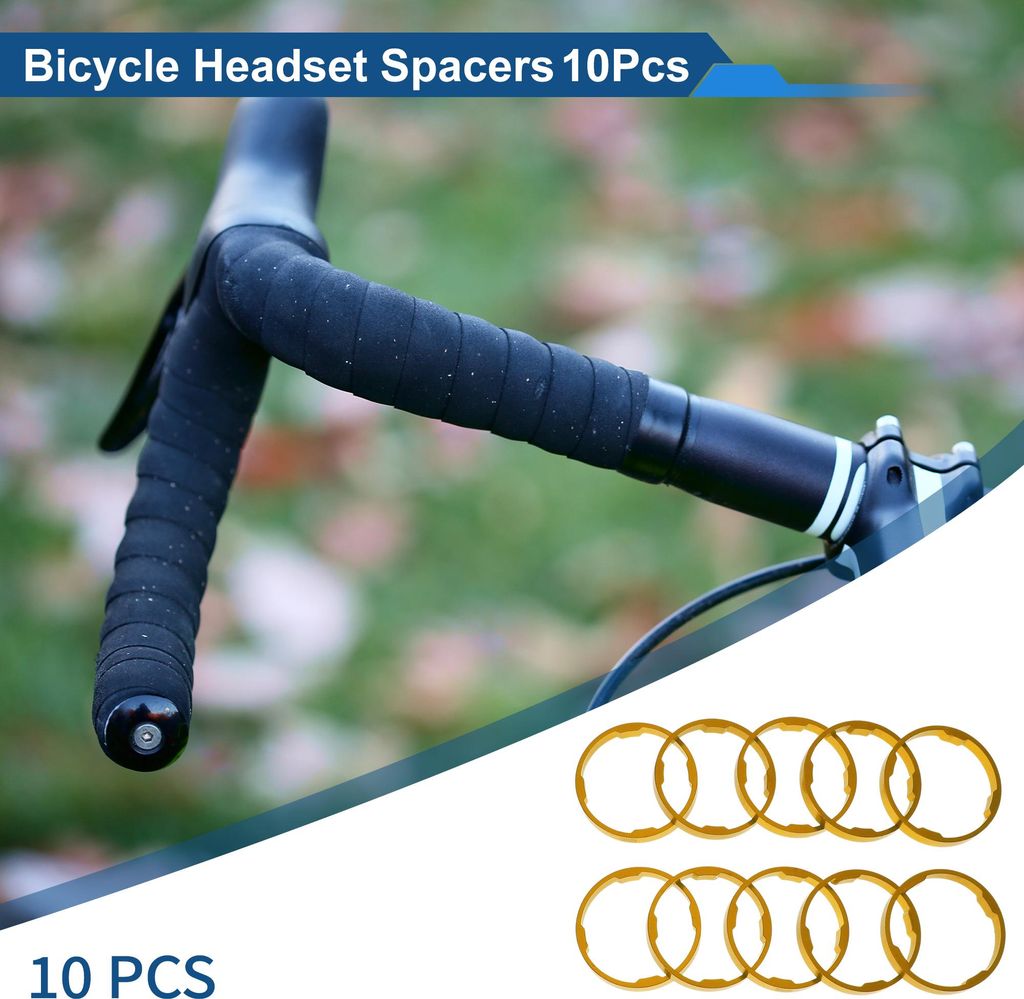 Fahrrad Lenkkopfscheiben 5mm Lenkerstützenscheiben 28.6mm 1-1/8" Goldton Aluminiumlegierung 10 Stück