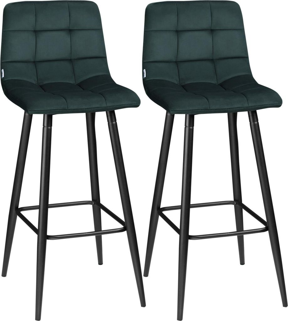Barhocker küche 2er-Set mit rutschfesten Fußkappen, modernes Design, Stahlbeinen, Samtbezug, bis 120 kg, 42 x 47 x 105 cm, Grün
