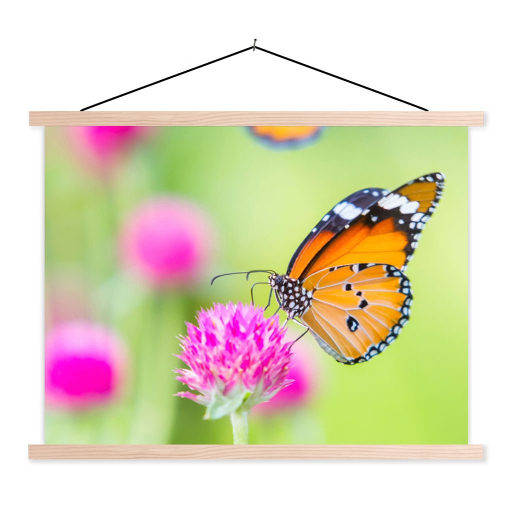 MuchoWow Textilposter Insekten - Schmetterlinge - Blumen 40x30 cm mit holzfarbenen Rahmen - Bilder