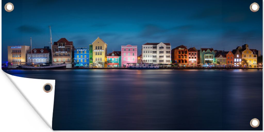 MuchoWow 80x40 cm Outdoor-Poster Gartendeko Sichtschutz Garten Poster für den Garten Skyline von Willemstad am Abend in Curacao