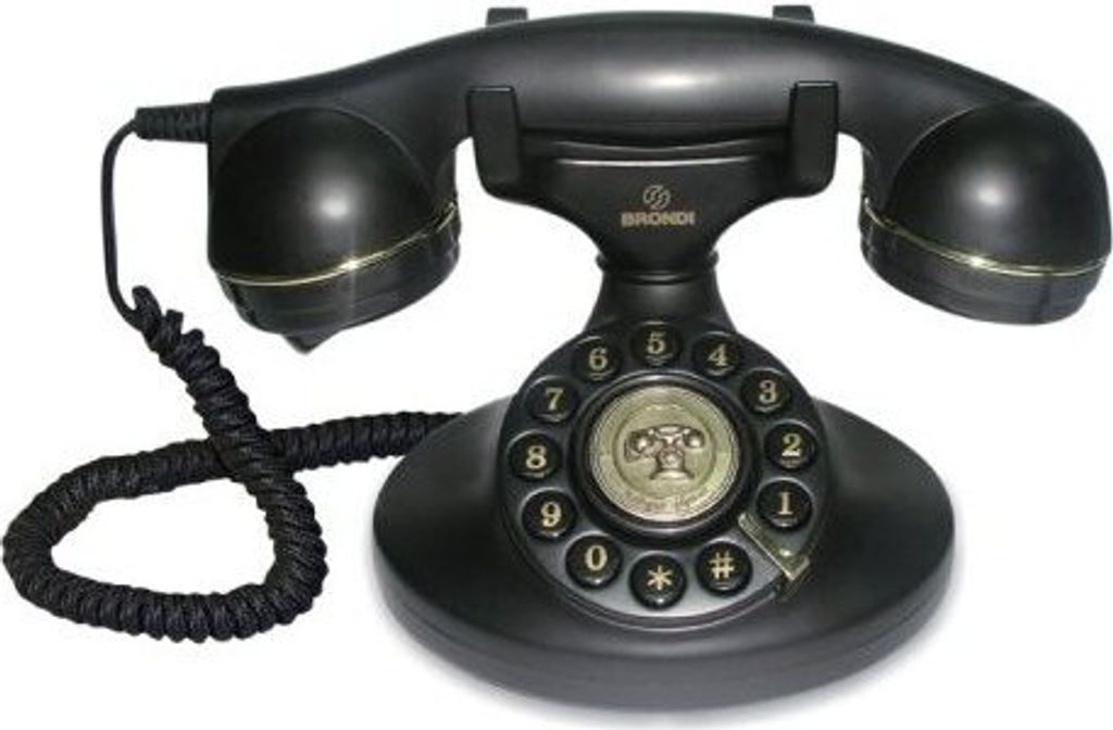 A black Brondi Vintage 10 telephone is shown against a white background.