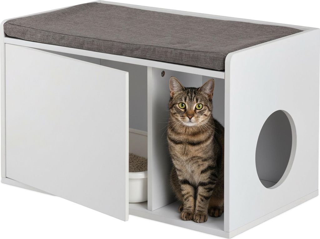 Relaxdays Katzenschrank mit Sitzauflage, 2in1 Katzenkommode Produktbild 