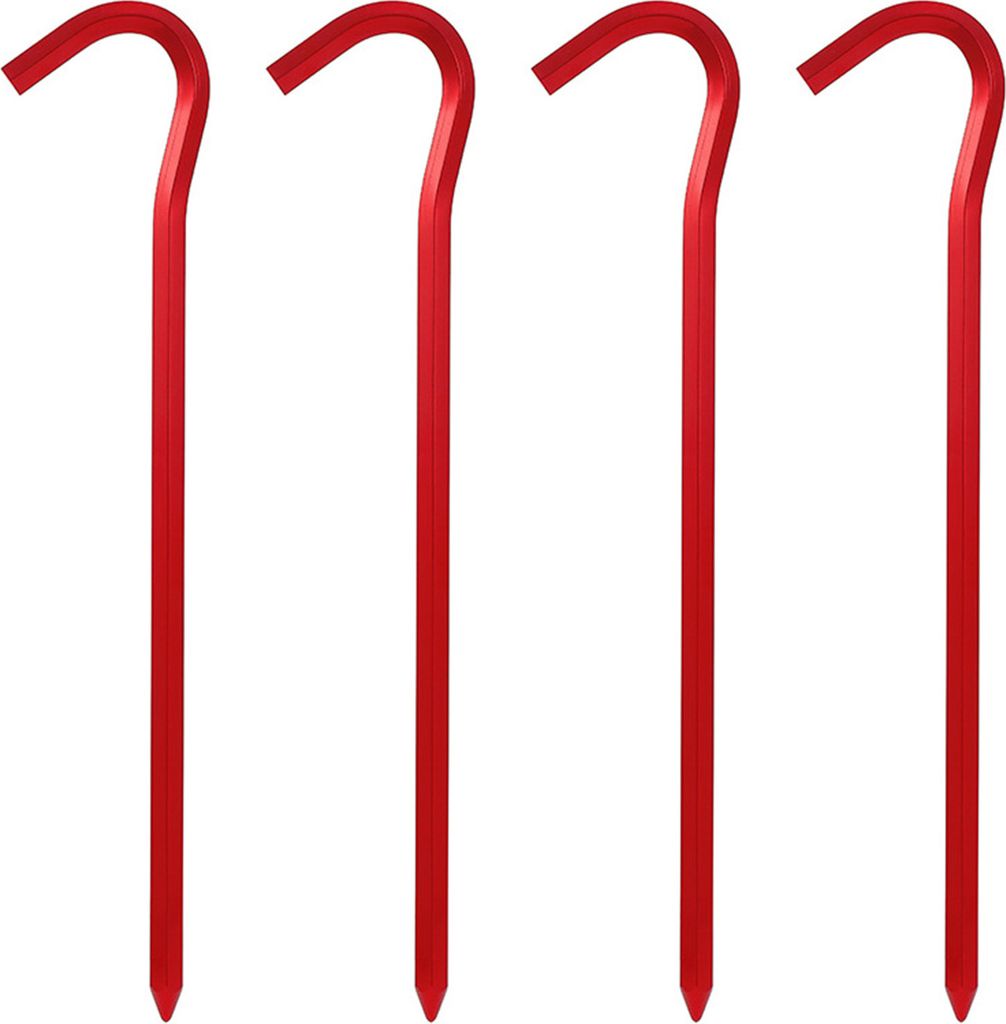 4 Stück Zeltheringe aus Aluminium, rostfrei, korrosionsbeständig, Sechskantstange, leicht, Heringe für Vordach, Heringe, 4 Stück, Rot