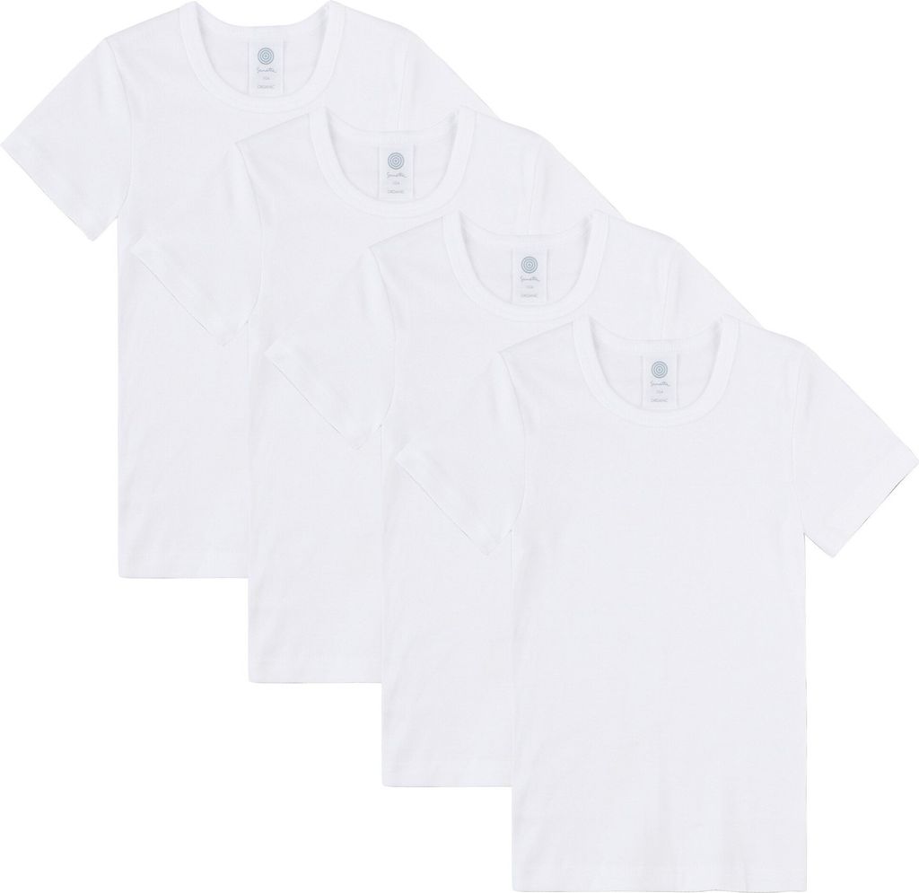 Sanetta Jungen T-Shirt, 4er Pack - Unterhemd, Basic, Organic Baumwolle Weiß 152